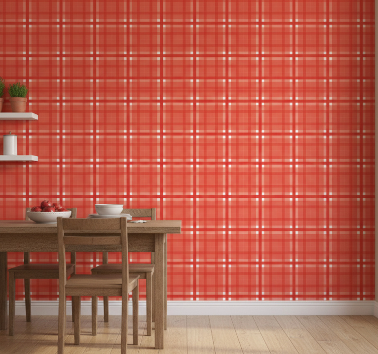 Kitchen wallpaper in red gingham pattern - TenStickers