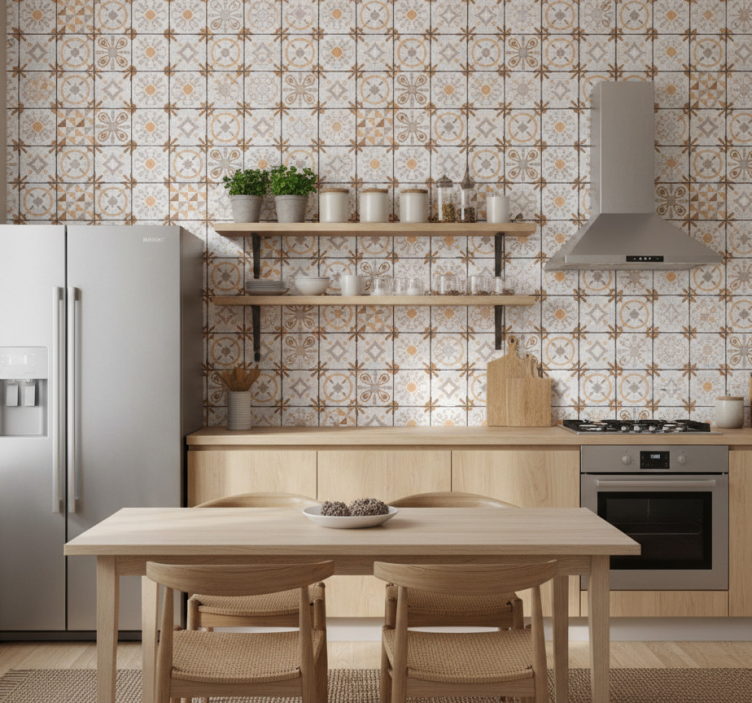 Kitchen wallpaper kitchen vinyl rug brown squares - TenStickers