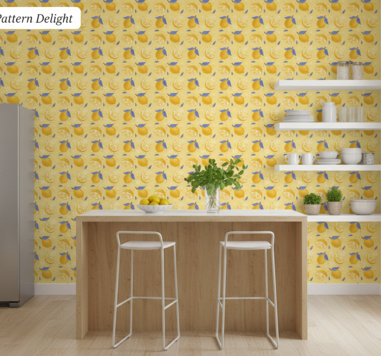 Kitchen wallpaper lemon pattern delight - TenStickers
