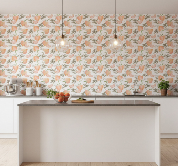 Kitchen wallpaper peach floral design - TenStickers