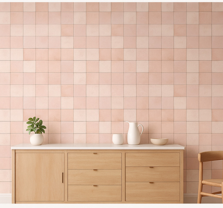 Kitchen wallpaper pink tile design - TenStickers