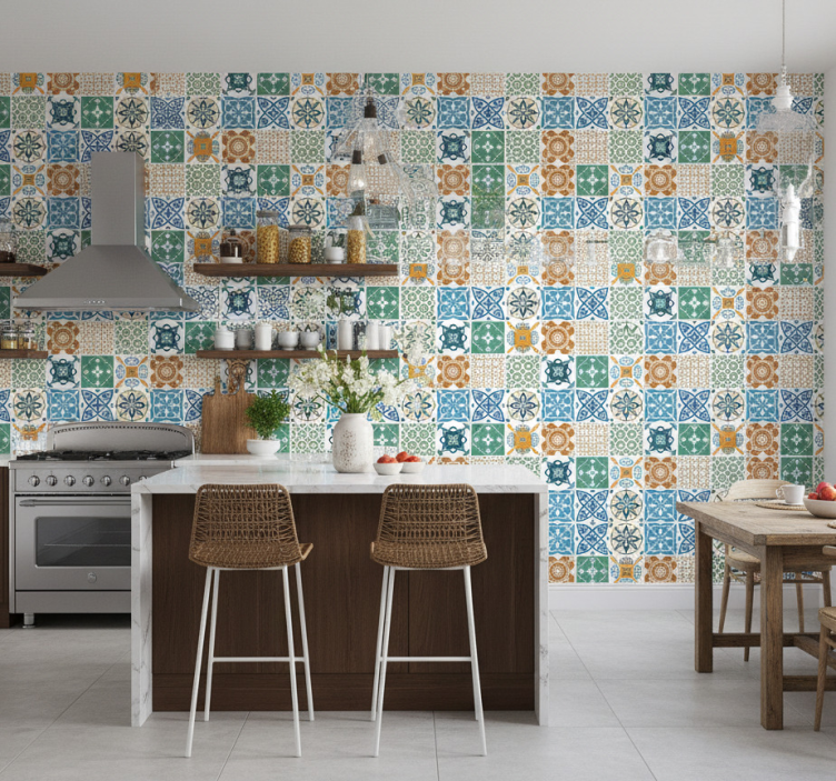 Kitchen wallpaper porcelain tile blend - TenStickers