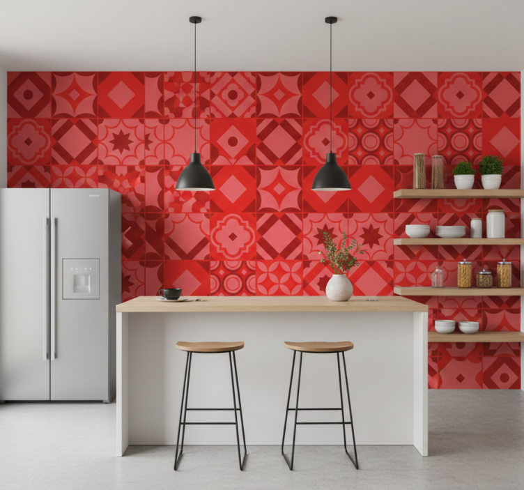 Kitchen wallpaper red tiles design - TenStickers