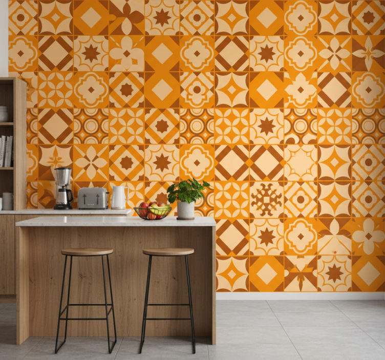 Kitchen wallpaper rustic tile design - TenStickers