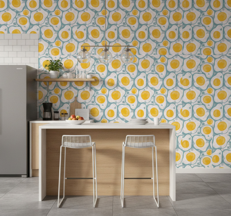 Kitchen wallpaper sunny egg design - TenStickers