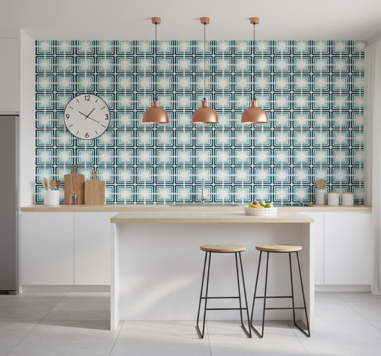 Kitchen wallpaper with abstract patterned shapes - TenStickers