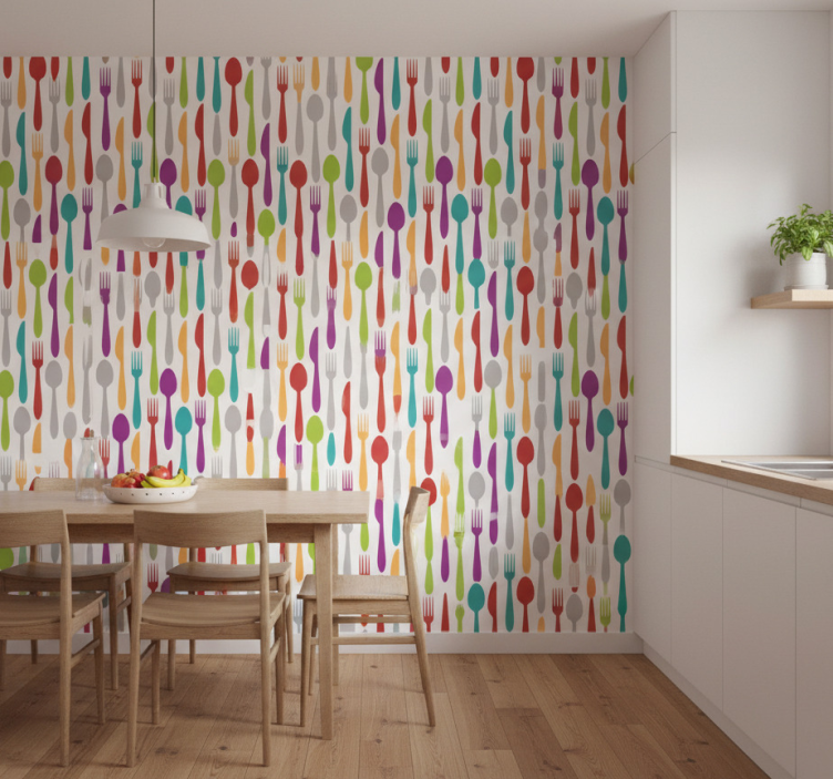 Kitchen wallpaper with dining utensils design - TenStickers