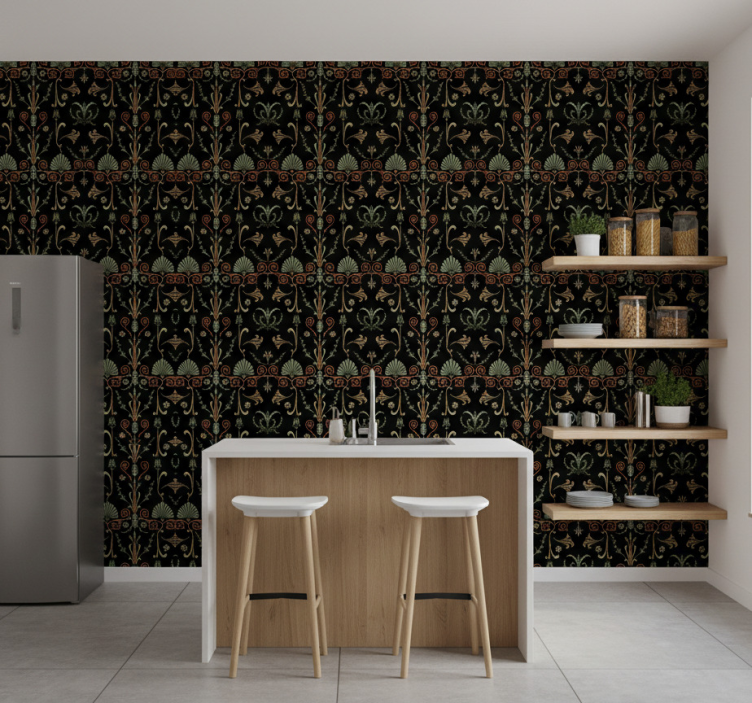 Kitchen wallpaper with elegant leaf patterns - TenStickers