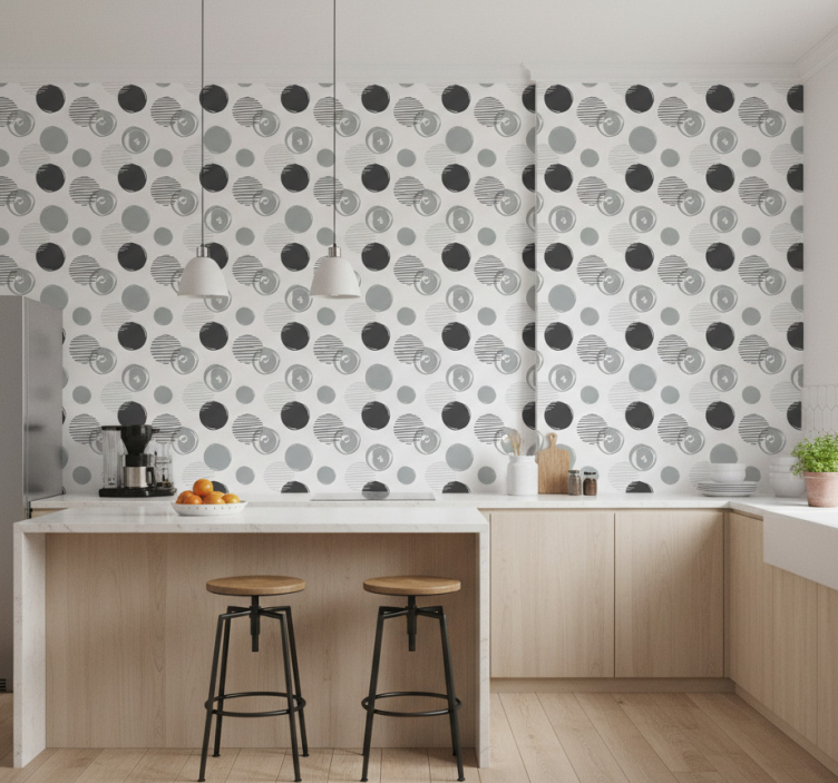 Kitchen wallpaper with gray circles pattern - TenStickers