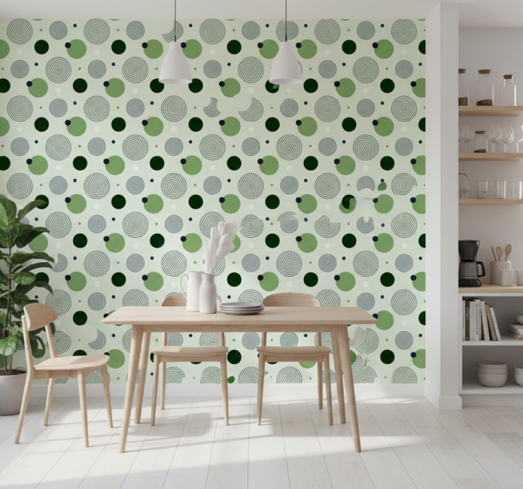 Kitchen wallpaper with green circular patterns - TenStickers