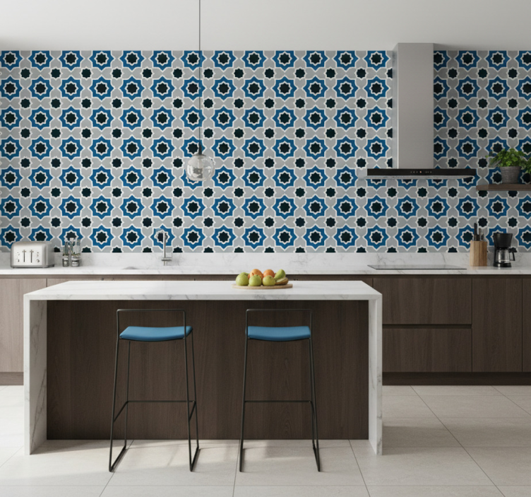 Kitchen wallpaper with islamic geometric design - TenStickers