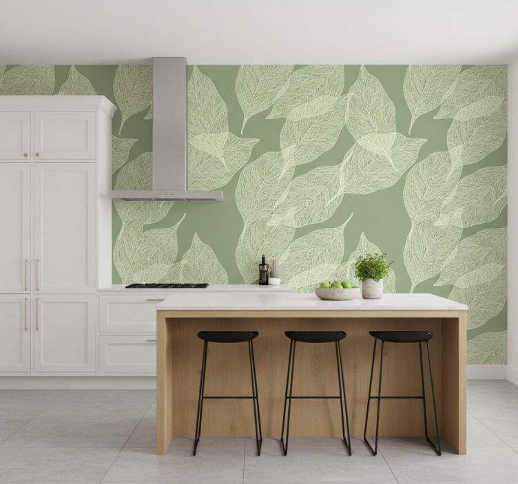 Kitchen wallpaper with large leaf pattern - TenStickers