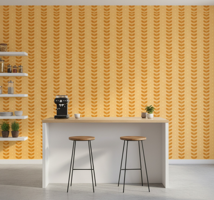 Kitchen wallpaper with leaf pattern - TenStickers
