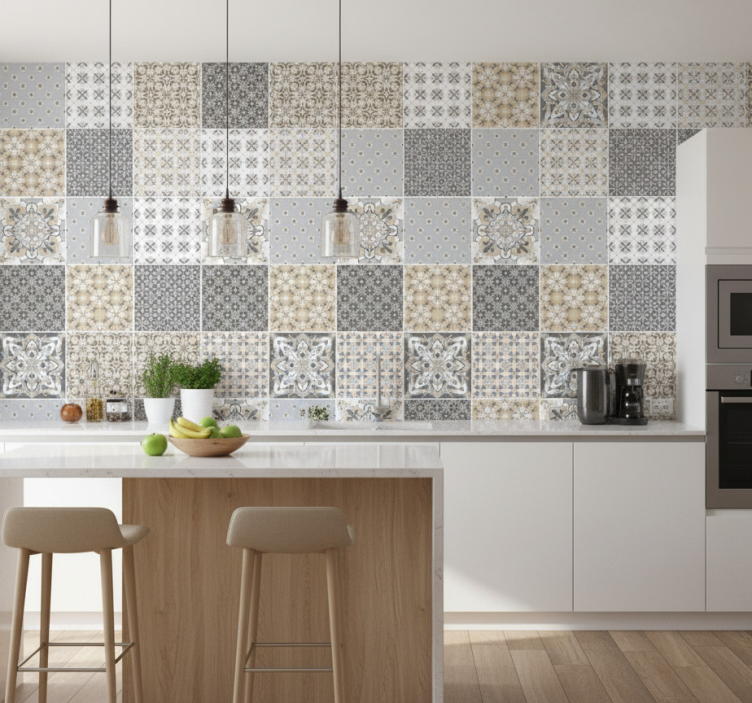 Kitchen wallpaper with moroccan tile design - TenStickers