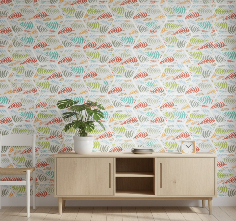 Kitchen wallpaper with plant tile design - TenStickers
