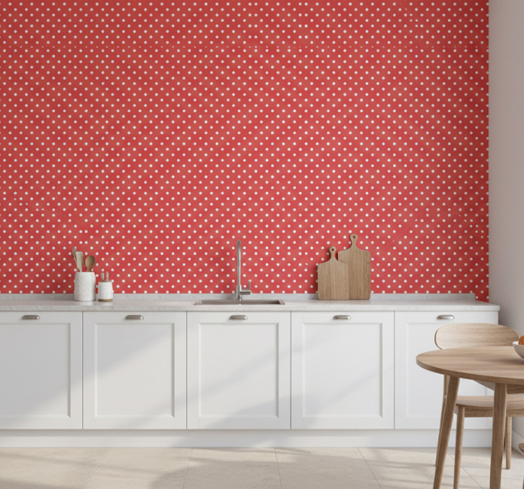 Kitchen wallpaper with red polka dots - TenStickers