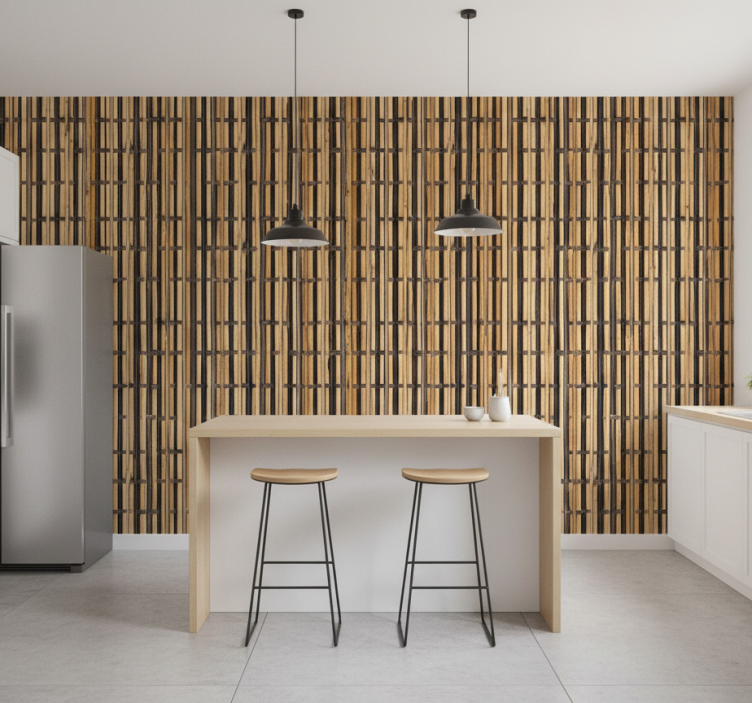 Kitchen wallpaper wood texture design - TenStickers