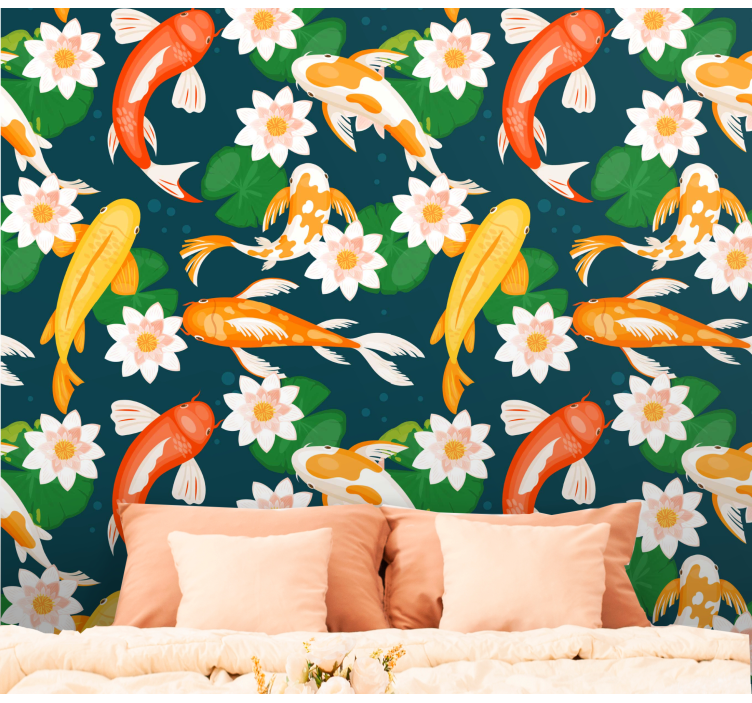 Koi Pond Flora fishes wallpaper - TenStickers
