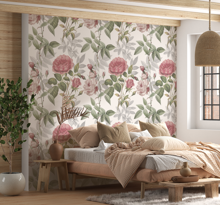 Large roses headboard wallpaper - TenStickers