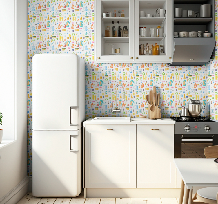 Colorful laundry icons pattern kitchen wallpaper - TenStickers