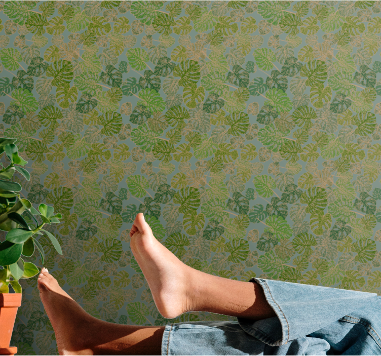 Monstera green motif leaves wallpaper - TenStickers