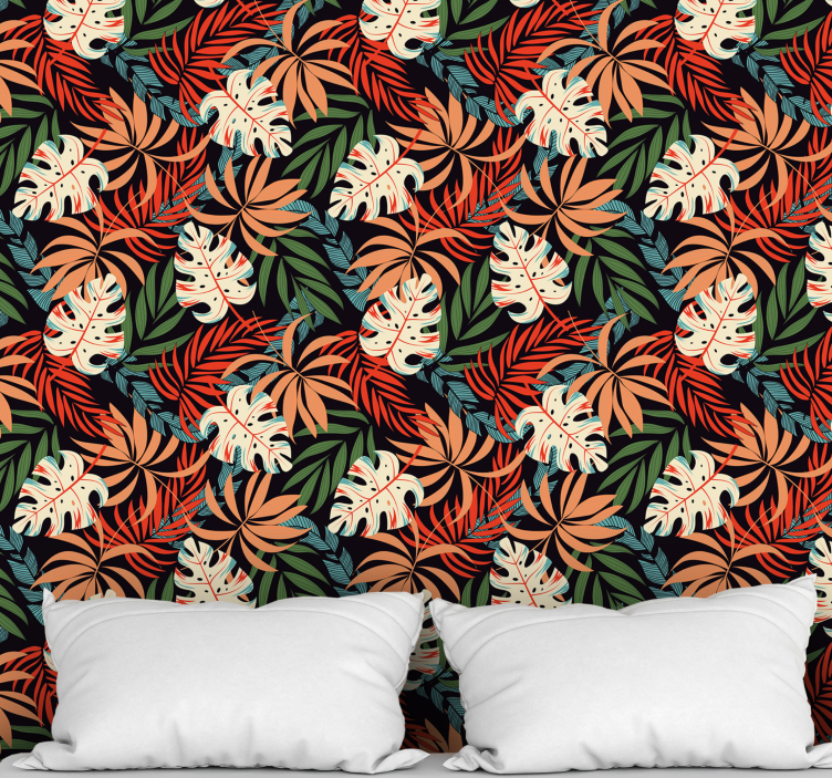 Tropical colored pattern leaves wallpaper - TenStickers