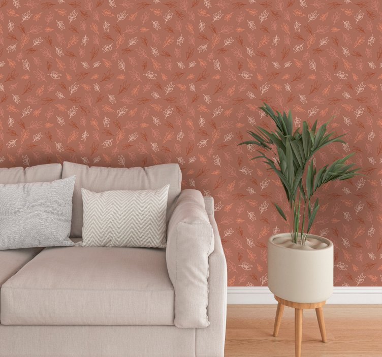 Leaves pattern Terracotta colour wallpaper - TenStickers