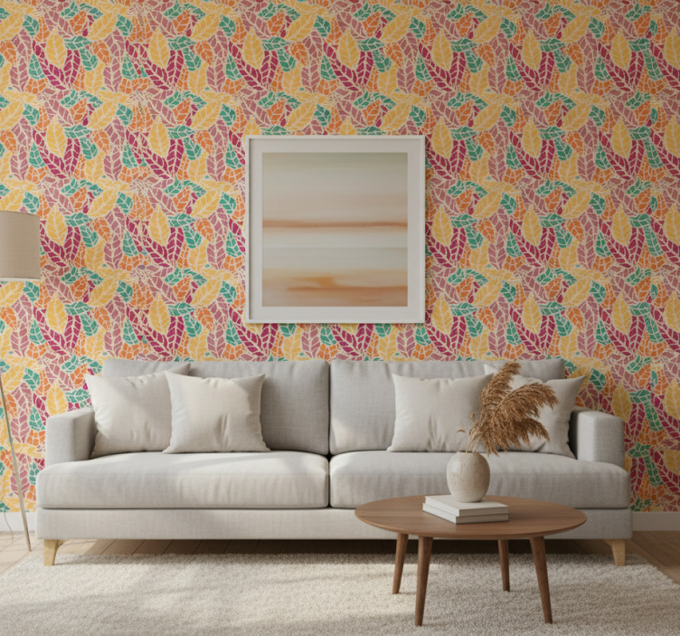 Leaves wallpaper colorful mosaic design - TenStickers