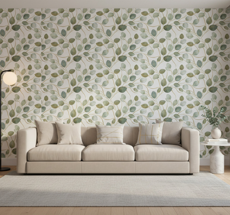 Leaves wallpaper eucalyptus gold shimmer - TenStickers