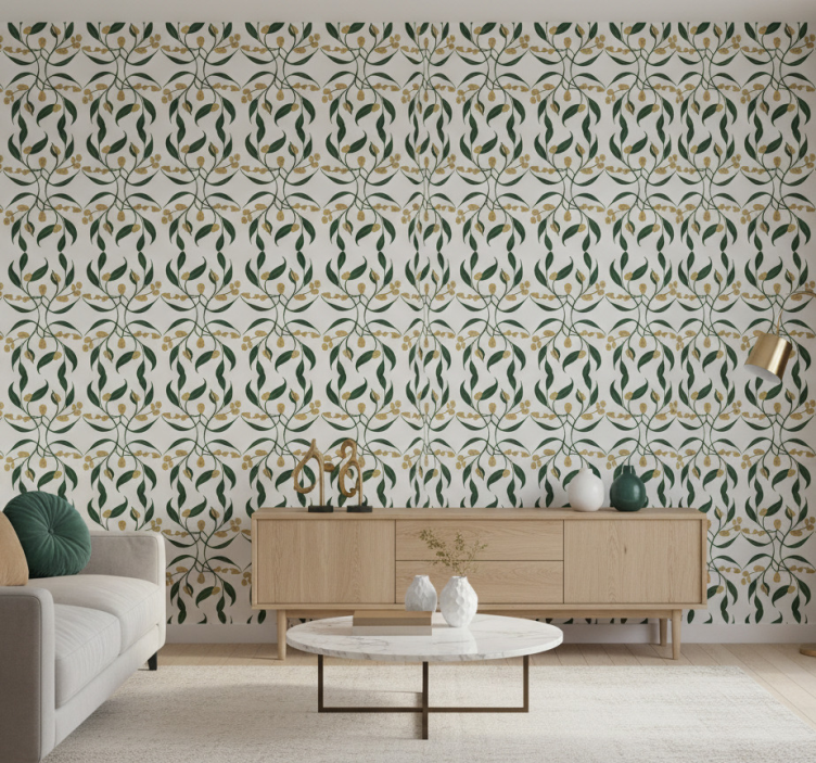 Leaves wallpaper green and gold branches - TenStickers