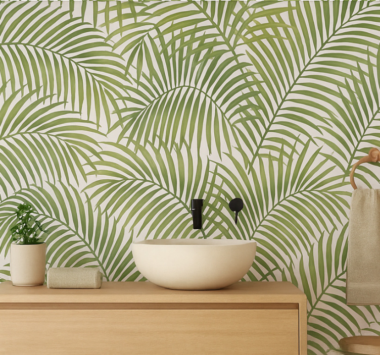 Leaves wallpaper green palm fronds - TenStickers