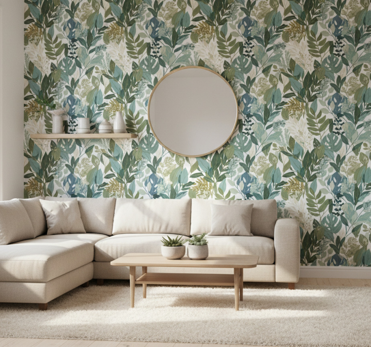 Leaves wallpaper soft botanical greenery - TenStickers