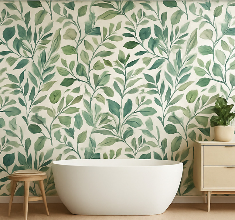 Leaves wallpaper watercolor jungle foliage - TenStickers