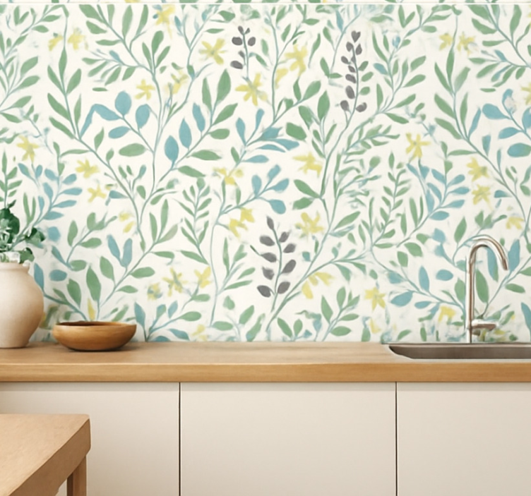 Leaves wallpaper wild meadow stems - TenStickers