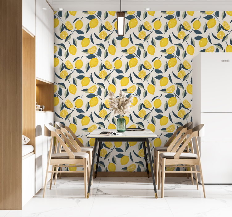 Lemon pattern yellow wallpaper - TenStickers