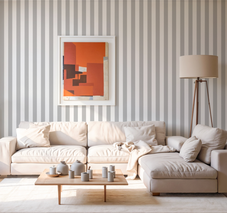 Light grey stripes Living room Wall Mural - TenStickers