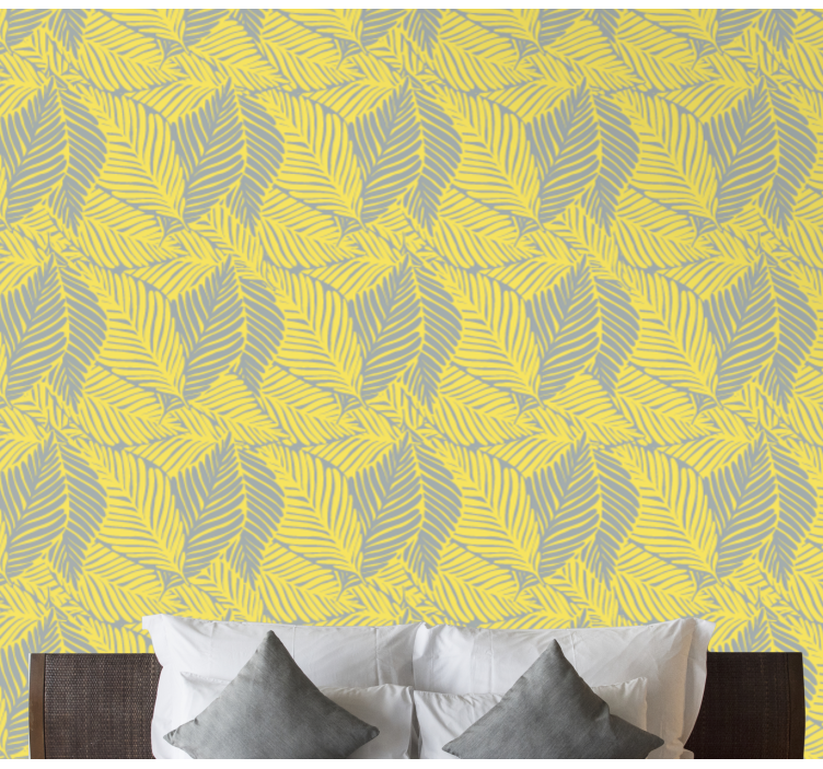 Lively grey and yellow motif leaves wallpaper - TenStickers