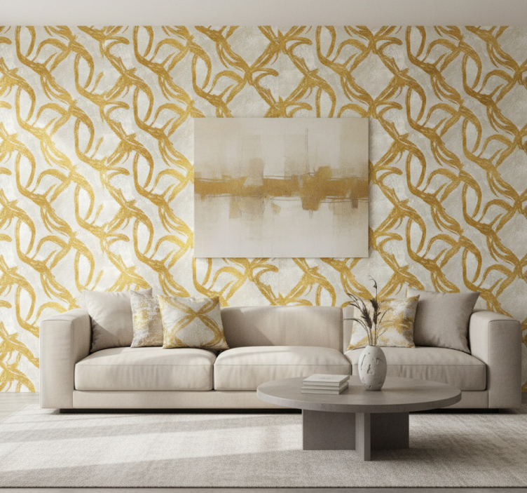 Living area wallpaper golden textured finish - TenStickers