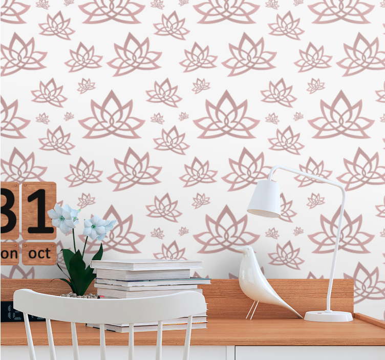Lotus beige pattern floral wallpaper - TenStickers
