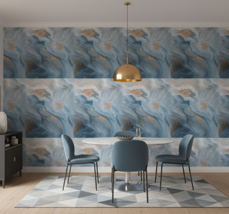 Marble effect wallpaper in amber and blue shades - TenStickers