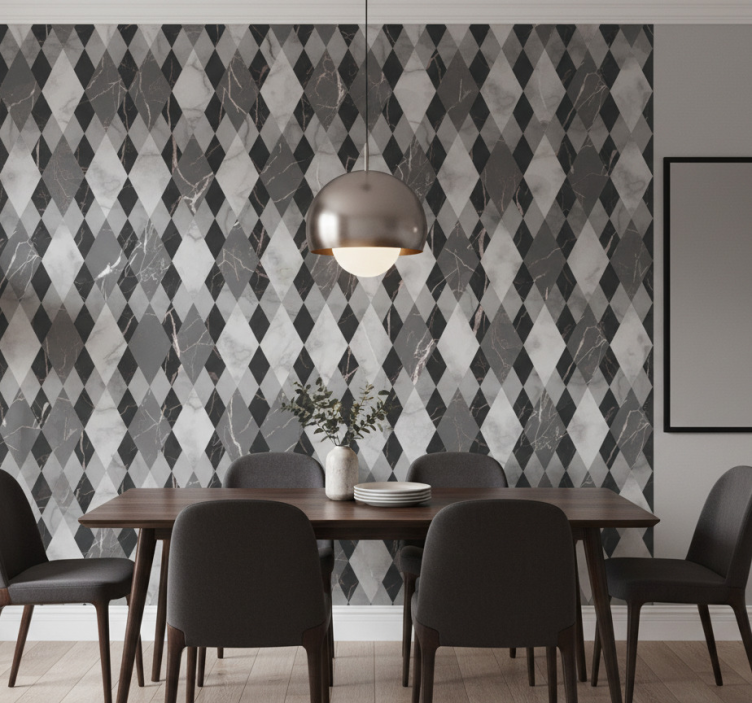 Marble effect wallpaper in dark diamond pattern - TenStickers