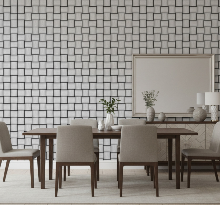 Marble effect wallpaper with grey squares pattern - TenStickers