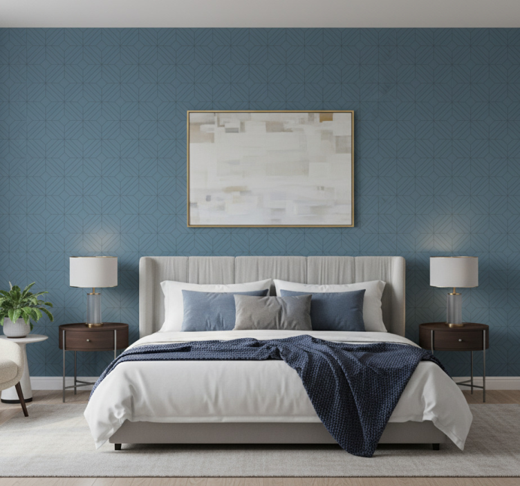 Master bedroom wallpaper geometric textured design - TenStickers