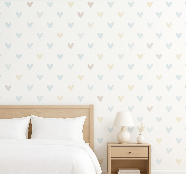 Master bedroom wallpaper watercolor pastel hearts - TenStickers