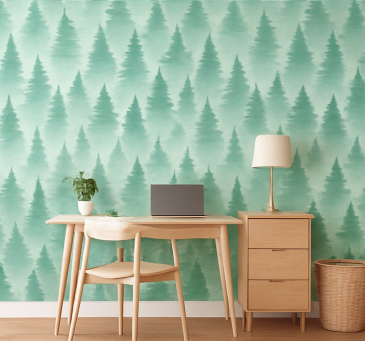 Misty pine forest landscape wallpaper - TenStickers