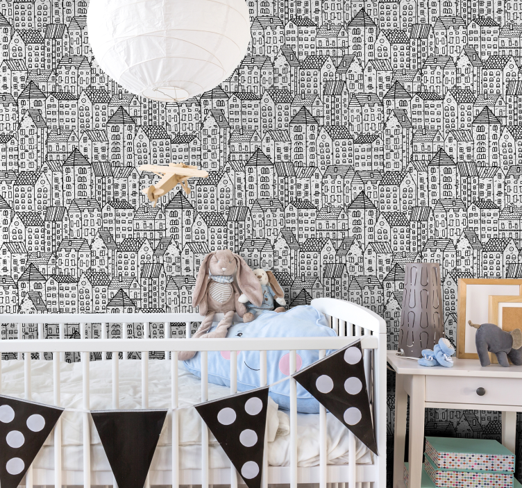 Monochrome Urban Sketch city wallpaper - TenStickers