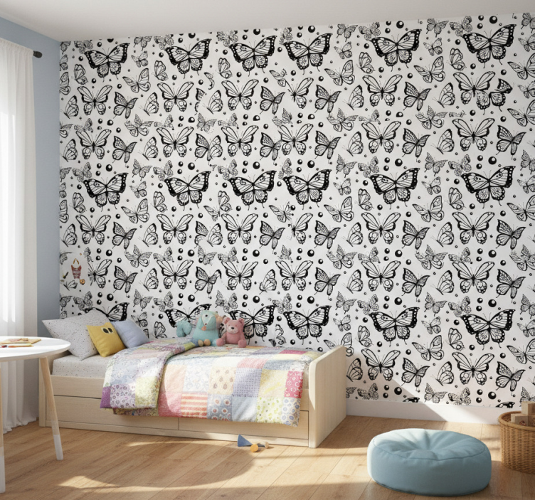 Monocolor butterflies and dots butterflies wallpaper - TenStickers