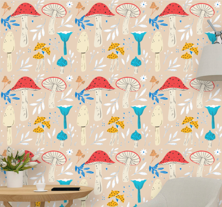 Mushroom Motifs nature wallpaper - TenStickers