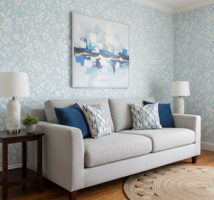 Nature wallpaper blue flower pattern - TenStickers