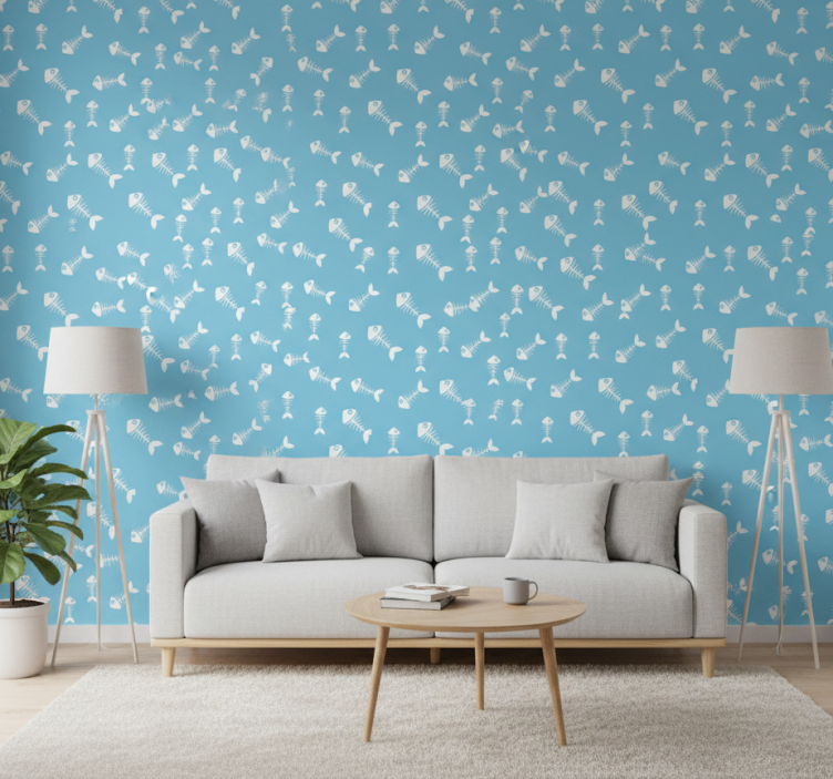 Nature wallpaper fish bones design - TenStickers